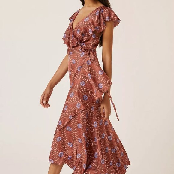 Anthropologie Ruffle-Sleeve Printed-Wrap Maxi Dress - Picture 8 of 9